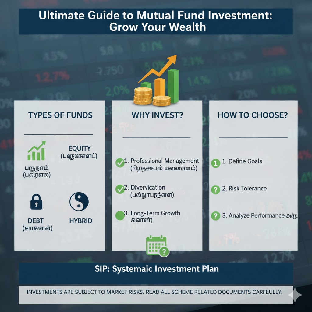 Mutual Funds ல் முதலீடு செய்வது எப்படி? வகைகள், நன்மைகள், அபாயங்கள் மற்றும் தேர்ந்தெடுப்பது பற்றிய விரிவான தமிழ் வழிகாட்டி.